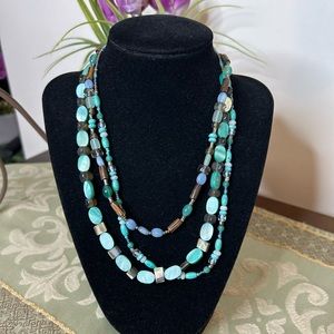 Silpada 3 Strand Necklace , Quartzite, Shell, Sterling Silver, Agate, Magnesite